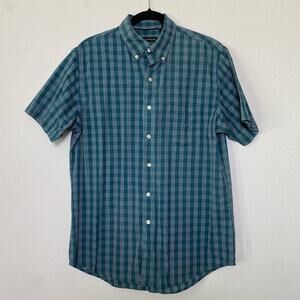 Van Heusen Classic Fit Short Sleeve Button Down Teal Mens Medium Preppy Timeless